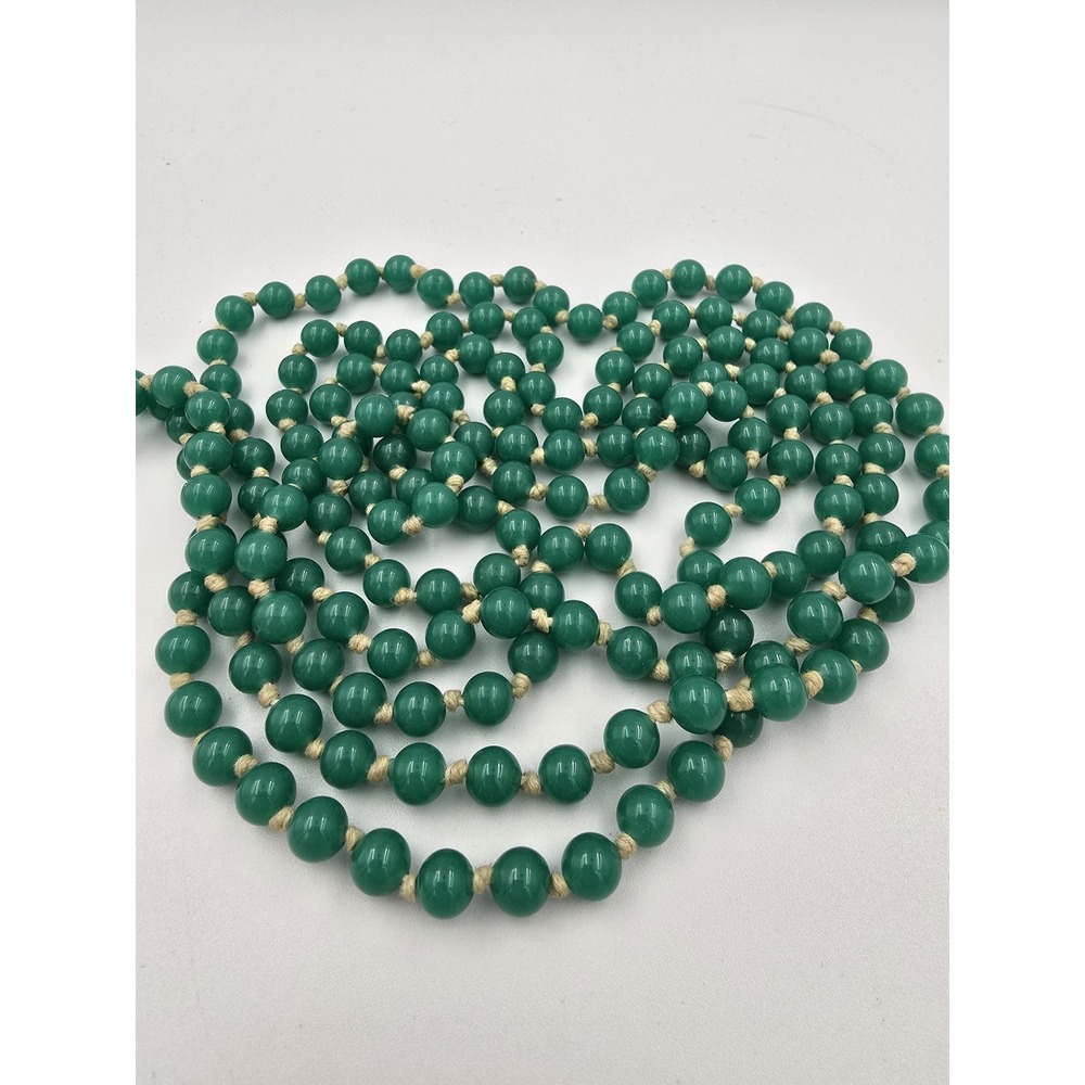 Vintage Uranium Green Glass Beaded Flapper Necklace Long opera 74 UV Glow - Picture 5 of 11